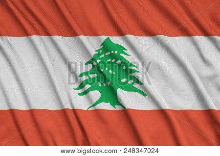 Lebanon Flag  Is Depicted On A Sports Cloth Fabric With Many Folds. Sport Team Waving Banner