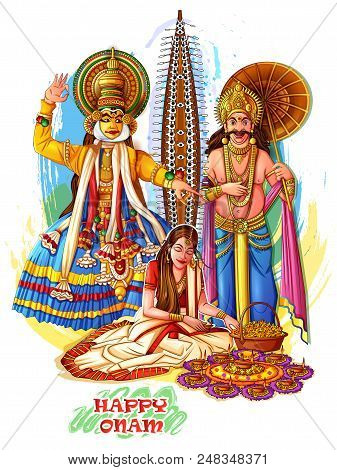 Vector Design Of Happy Onam Festival Background Of Kerala In Indian Art Style