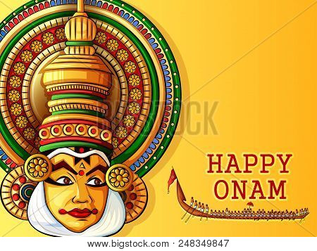 Vector Design Of Happy Onam Festival Background Of Kerala In Indian Art Style