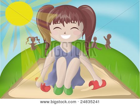 ragazza a giocare nella sandbox.