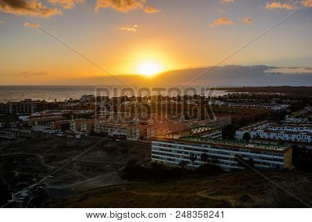 Summer Sunset Seascape On Tropical Island Tenerife, Canary In Spain.