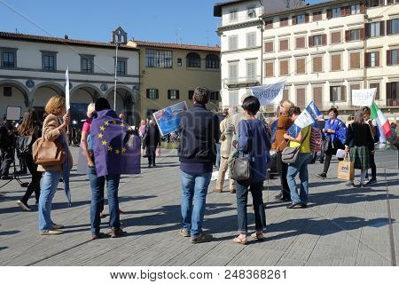 Florence, Italy - Sept 22, 2017 - People Protesting Against Theresa May Decision To Quit Europe On 2