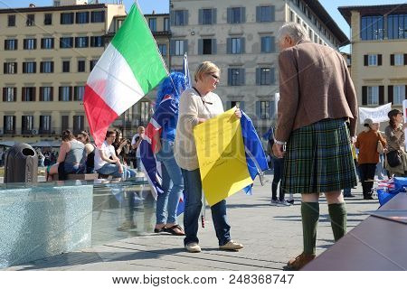 Florence, Italy - Sept 22, 2017 - People Protesting Against Theresa May Decision To Quit Europe On 2