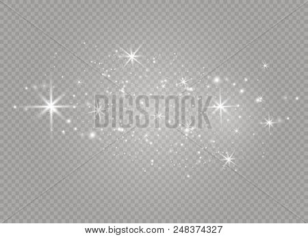 White Sparks And Golden Stars Glitter Special Light Effect. Vector Sparkles On Transparent Backgroun