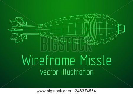 Missile, Nuclear Bomb Or Mortar Mine Wireframe Low Poly Mesh Vector Illustration