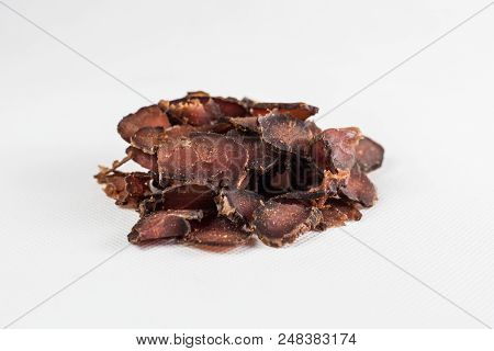 Beef Spiced Biltong Dry Meat White Background Isolated