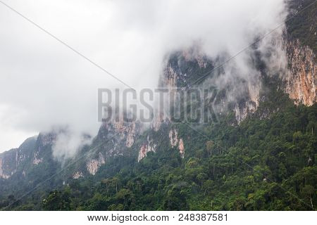 View Of The Big Mountain During Cloudy Day Close Up.
