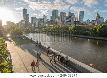 Melbourne, Australia - February 20 2016: Melbourne Cityscape The Most Liveable City In The World.