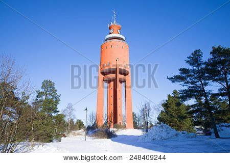 The Old Water Tower In The February Day. Hanko, Finland