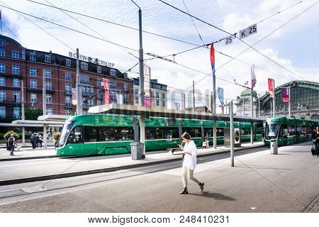 BASEL, SWITZERLAND - June 16, 2017: Tramway in Basel, Switzerland