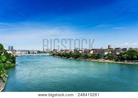 BASEL, SWITZERLAND - June 16, 2017: Rhine river in Basel, Switzerland