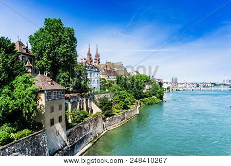 BASEL, SWITZERLAND - June 16, 2017: Rhine river in Basel, Switzerland