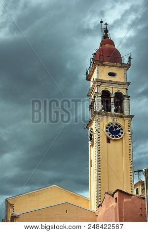 Tower Of The Church Of Agios Spiridon In Corfu, Greece