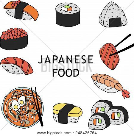 Set Of Japanese Food Isolated On White Background