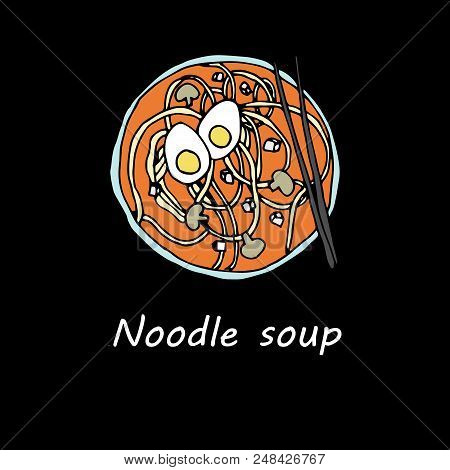 Japanese Ramen Noodles Soup On Black Background