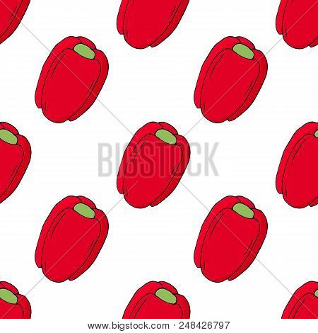 Red Bell Peppers Seamless Pattern. Hand Draw Illustration Isolated On White Background