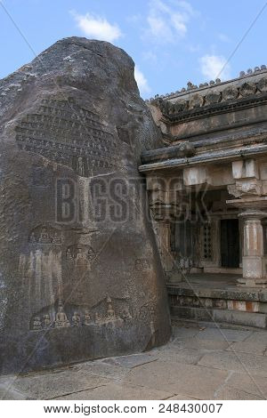 Akhanda Bagilu, Vindhyagiri Hill, Shravanbelgola, Karnataka India A Huge Rock With Several Carvings 