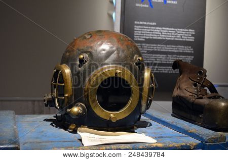 
Diving equipment of the 19th century.Halden Channel Museum.Jyly 2,2018. Orje,Norway