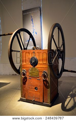 
Diving equipment of the 19th century.Halden Channel Museum.Jyly 2,2018. Orje,Norway
