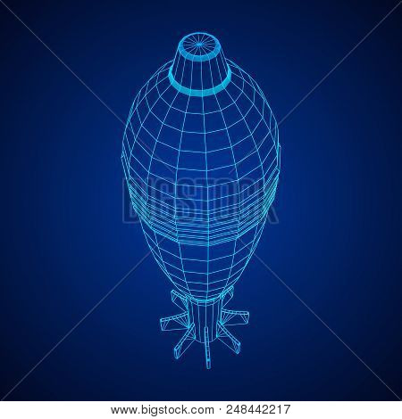 Missile, Nuclear Bomb Or Mortar Mine Wireframe Low Poly Mesh Vector Illustration