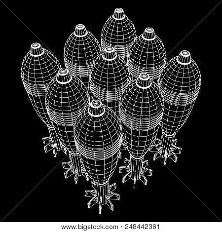 Missile, Nuclear Bomb Or Mortar Mine Wireframe Low Poly Mesh Vector Illustration
