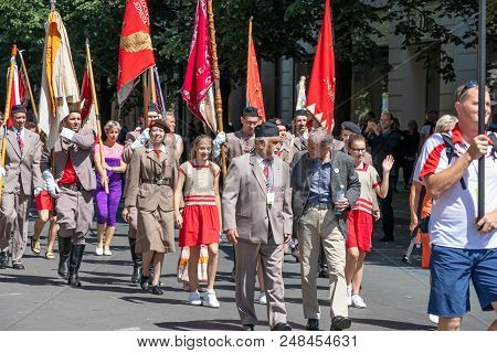 Prague, Czech Republic - July 1, 2018: People Parading At Sokolsky Slet, A Once-every-six-years Gath