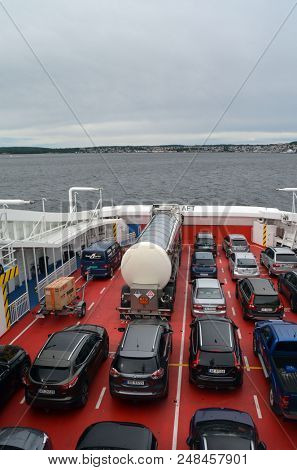 The Ferry from Horten to Moss connects Ostfold and Vestfold in Norway.June 21,2018. Kongsberg,Norway