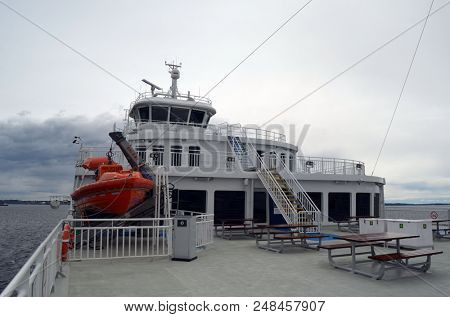 The Ferry from Horten to Moss connects Ostfold and Vestfold in Norway.June 21,2018. Kongsberg,Norway