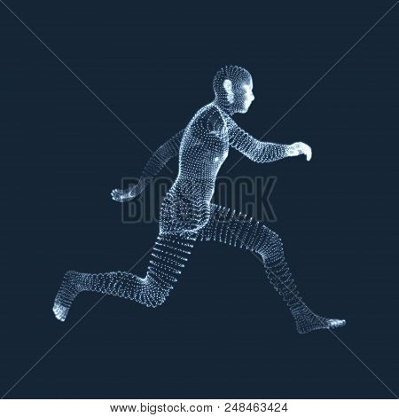 Running Man. Vector Graphics Composed Of Particles. 3d Model Of Man. Human Body Model. Body Scanning