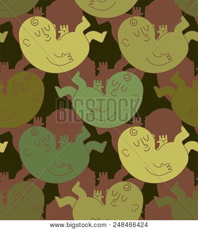Newborn Baby Military Pattern Seamless. Child Khaki Soldiery Texture. Green Camouflage Embryo Army B