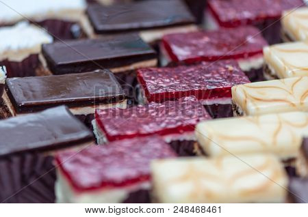 Close-up Of Cokies Arrangedin Rows. Homemade Sweets.