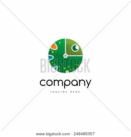On The Logo Is An Abstract Image Of A Chameleon In The Form Of A Clock.