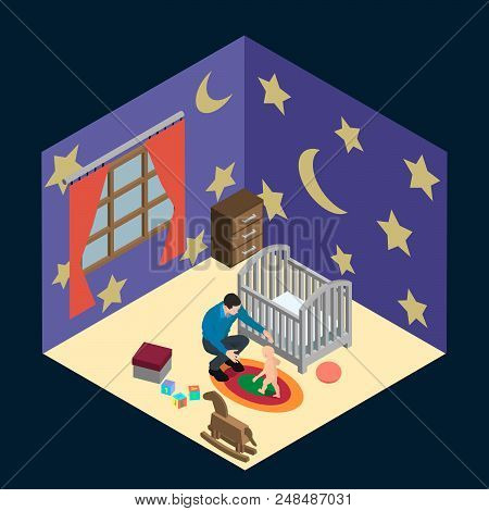 The Father Helps The Child To Walk.