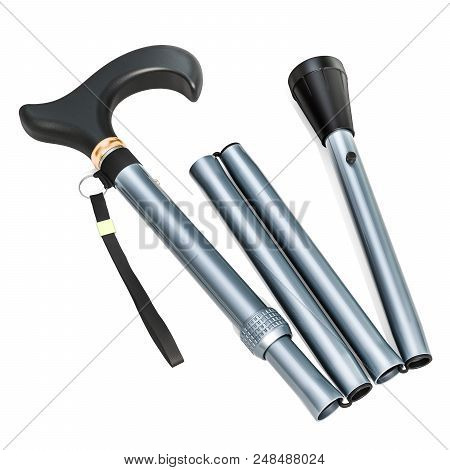 Folding Cane, 3d Rendering Isolated On White Background