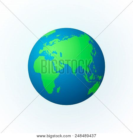 Earth In The Form Of A Globe. Earth Planet Icon. Colored World Map. Vector Illustration Isolated On 