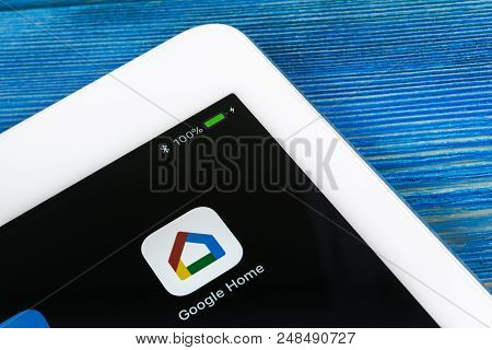 Sankt-petersburg, Russia, July 6, 2018: Google Home Application Icon On Apple Ipad Pro Smartphone Sc