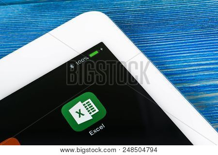 Sankt-petersburg, Russia, July 6, 2018: Microsoft Exel Application Icon On Apple Ipad Pro Screen Clo