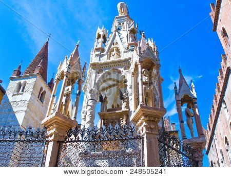 Italy, Verona, View Of The Scaligeri Tombs In The Old Town