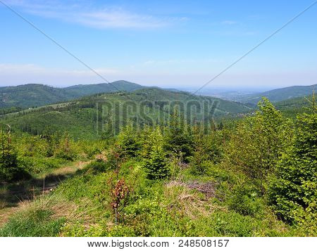 Amazing Salmopol Pass Near Kotarz Mount In Silesian Beskids Mountains Range Landscapes Near European