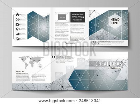 Set Of Business Templates For Tri Fold Square Design Brochures. Leaflet Cover, Abstract Flat Layout,