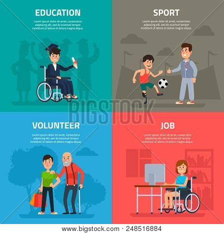 Help Disabled Persons. Volunteer Work, Sports And Rehabilitation, Promenade Opportunity Of Education