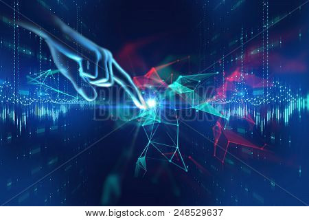 3D Illustration Of Hand Touch Gesture On Futuristic Technology Element