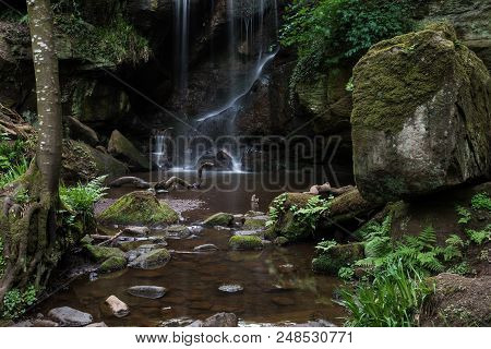 Stunning Waterfall Landscape At Roughting Linn In Northumberland National Park In England