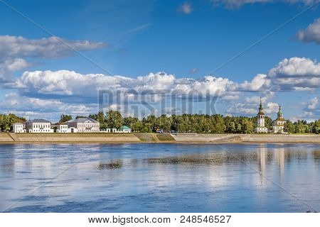 View Of Embankment Of Sukhona River With St. Nicholas Church,veliky Ustyug, Russia