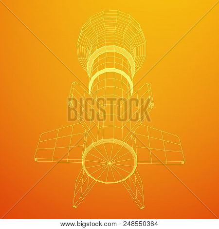 Missile, Nuclear Bomb Or Mortar Mine Wireframe Low Poly Mesh Vector Illustration