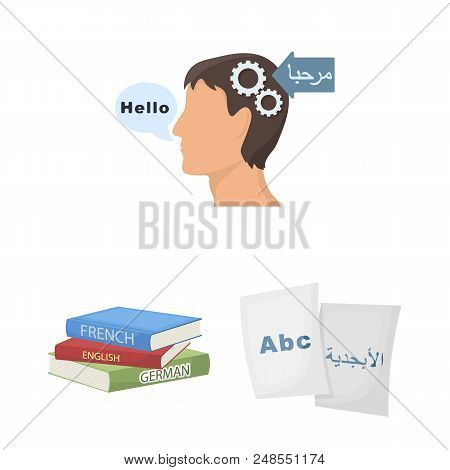 Translator And Linguist Cartoon Icons In Set Collection For Design. Interpreter Vector Symbol Stock 