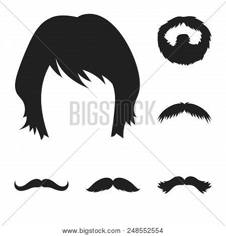 Mustache And Beard, Hairstyles Black Icons In Set Collection For Design. Stylish Haircut Vector Symb