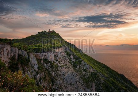 Kampi, The Place For The Most Beautiful Sunset In Zakynthos Island. Summer Time Sunset In Zante