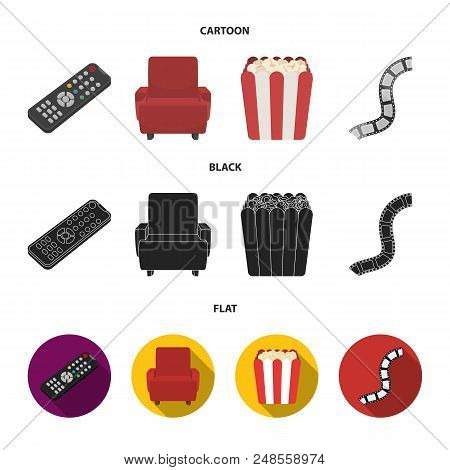 Control Panel, An Armchair For Viewing, Popcorn.films And Movies Set Collection Icons In Cartoon, Bl