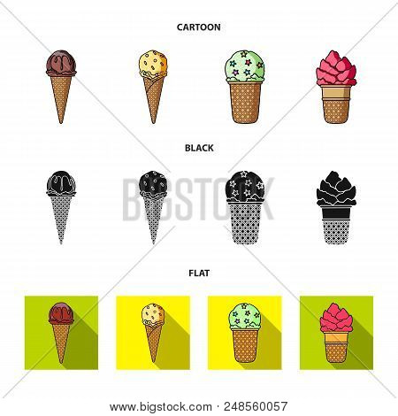 Ice Cream On A Stick, In A Waffle Cone And Other Species. Ice Cream Set Collection Icons In Cartoon,